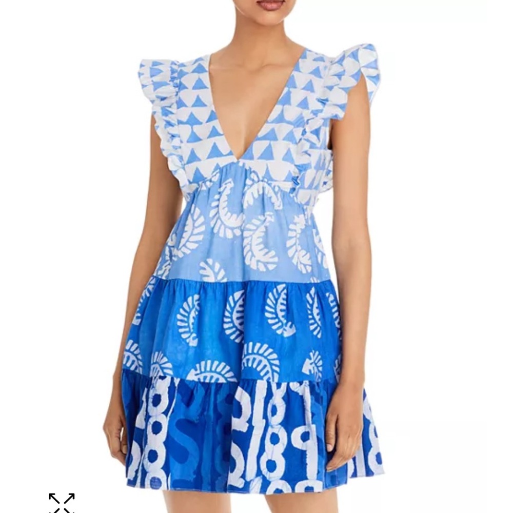 NWT Aqua Blue and White Patterned Mini Dress